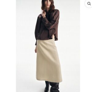 Zara Studio Womens Wool Skirt Medium A Line Midi Beige Flared